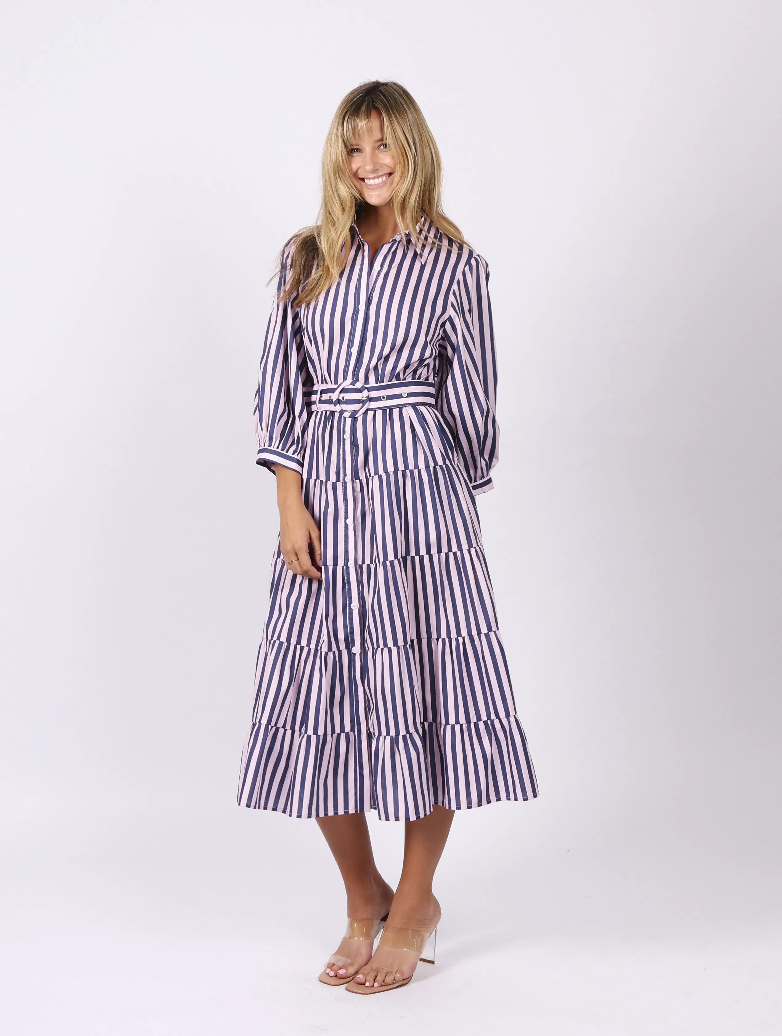 Peyton Dress - Pink Navy Stripe