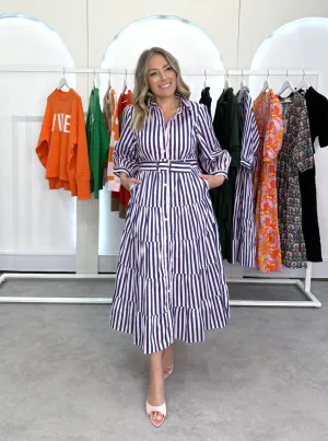 Peyton Dress - Pink Navy Stripe