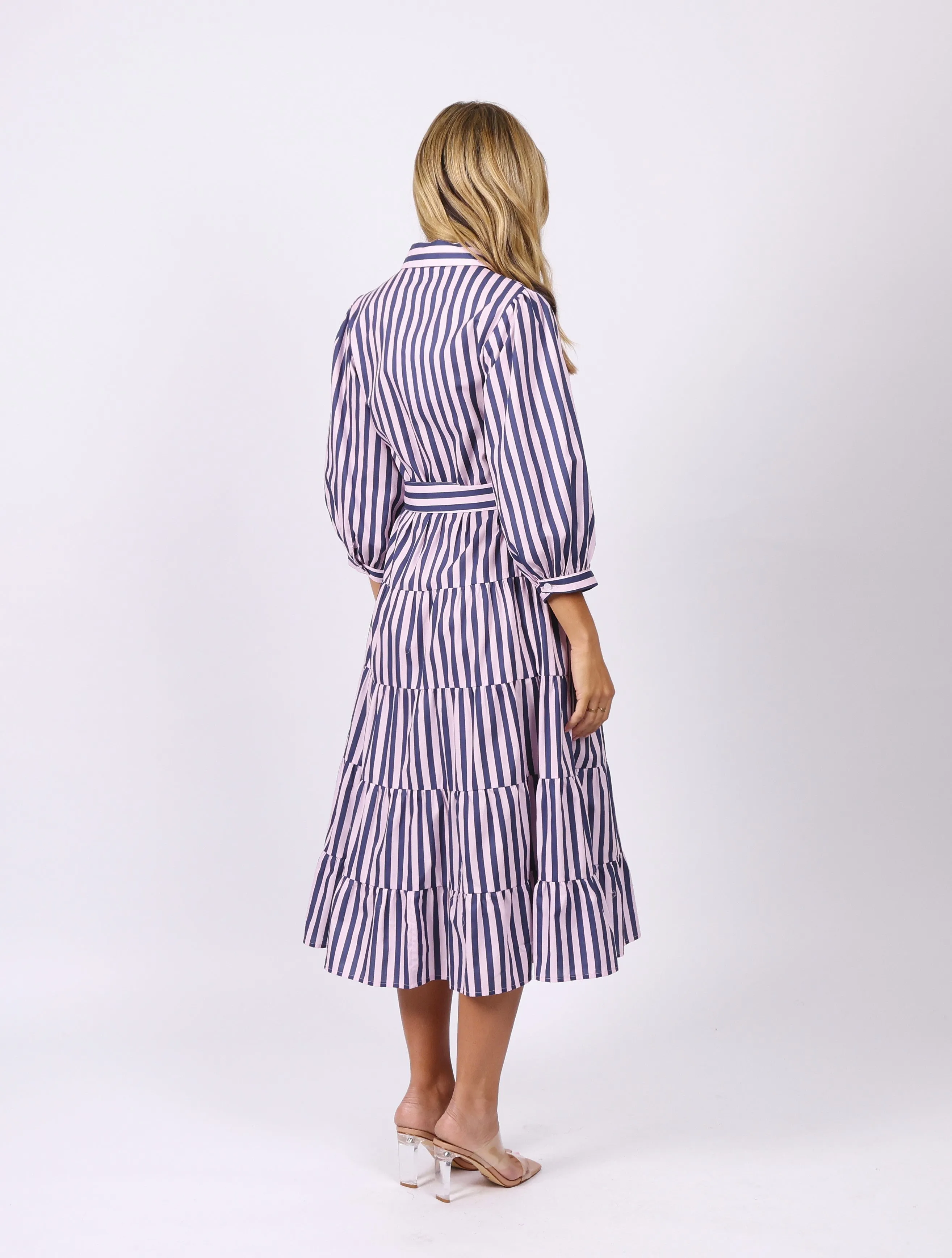 Peyton Dress - Pink Navy Stripe