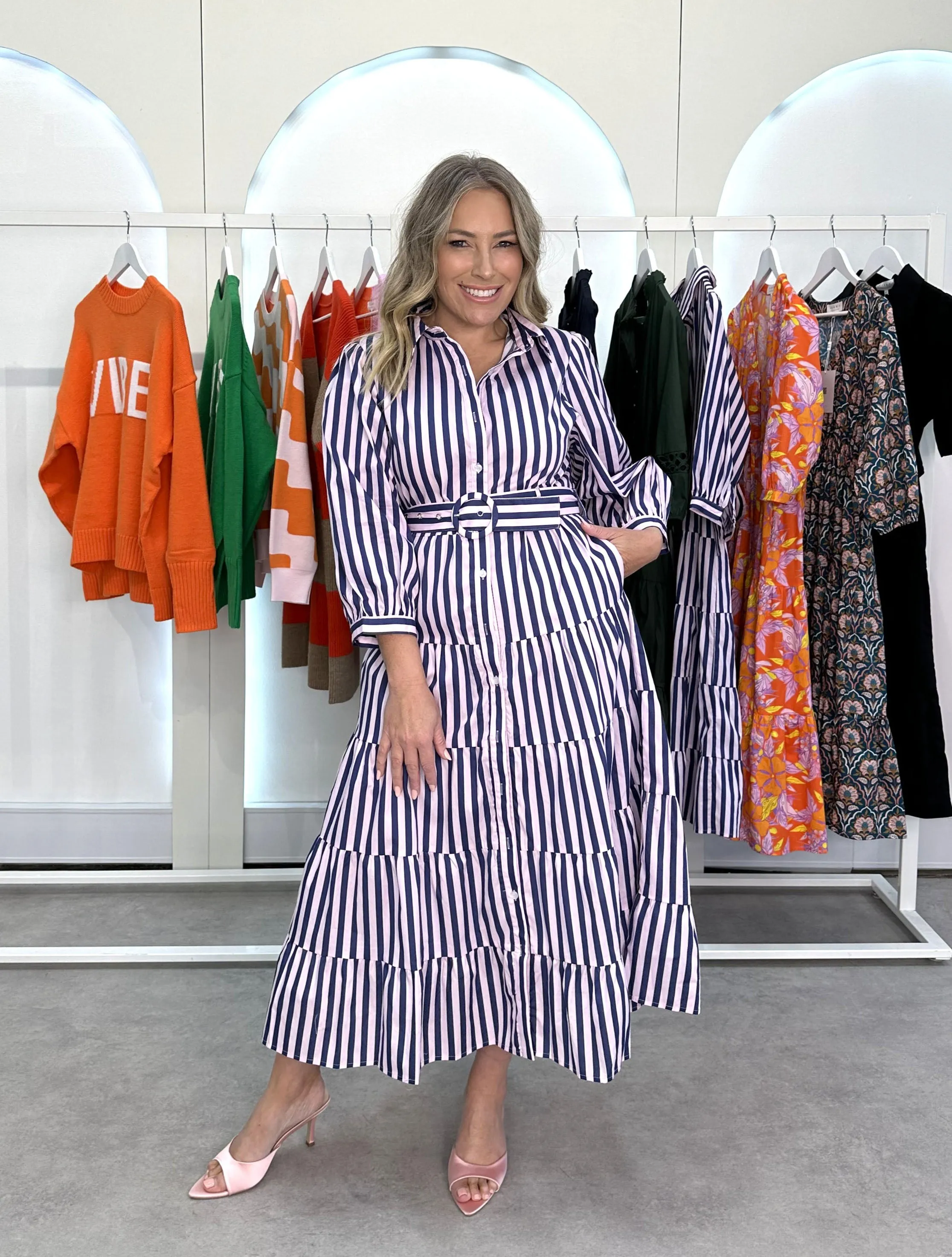 Peyton Dress - Pink Navy Stripe
