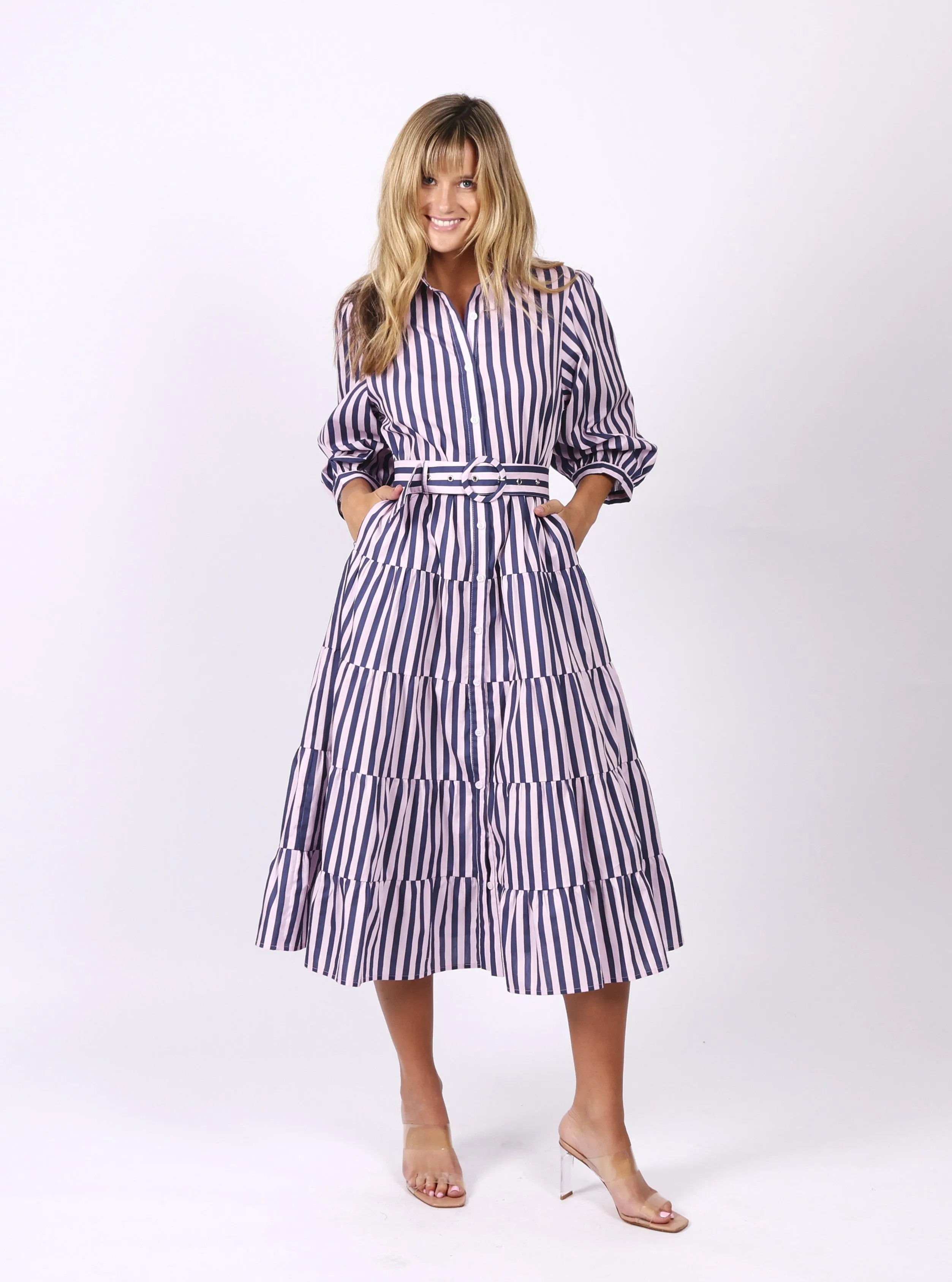 Peyton Dress - Pink Navy Stripe