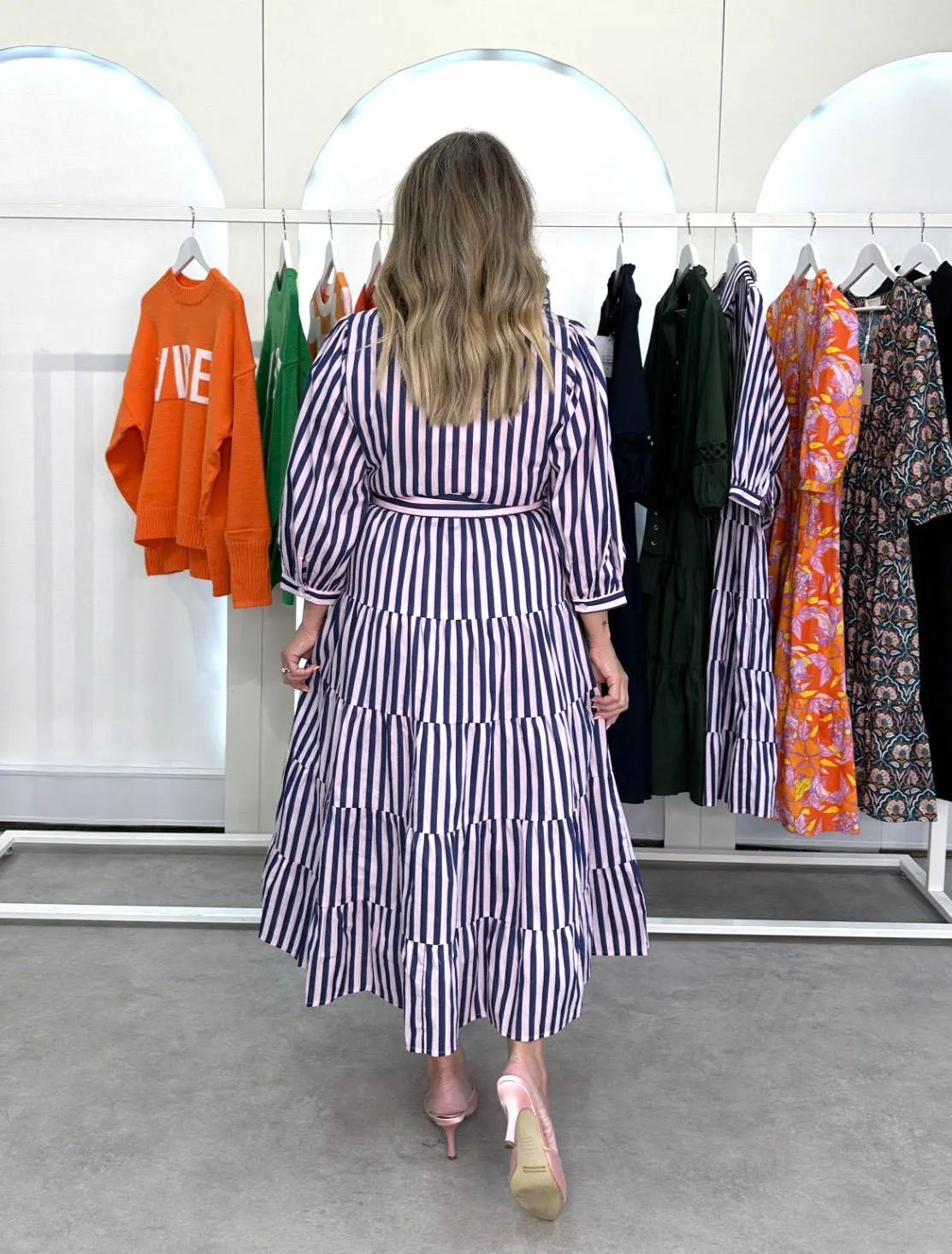 Peyton Dress - Pink Navy Stripe