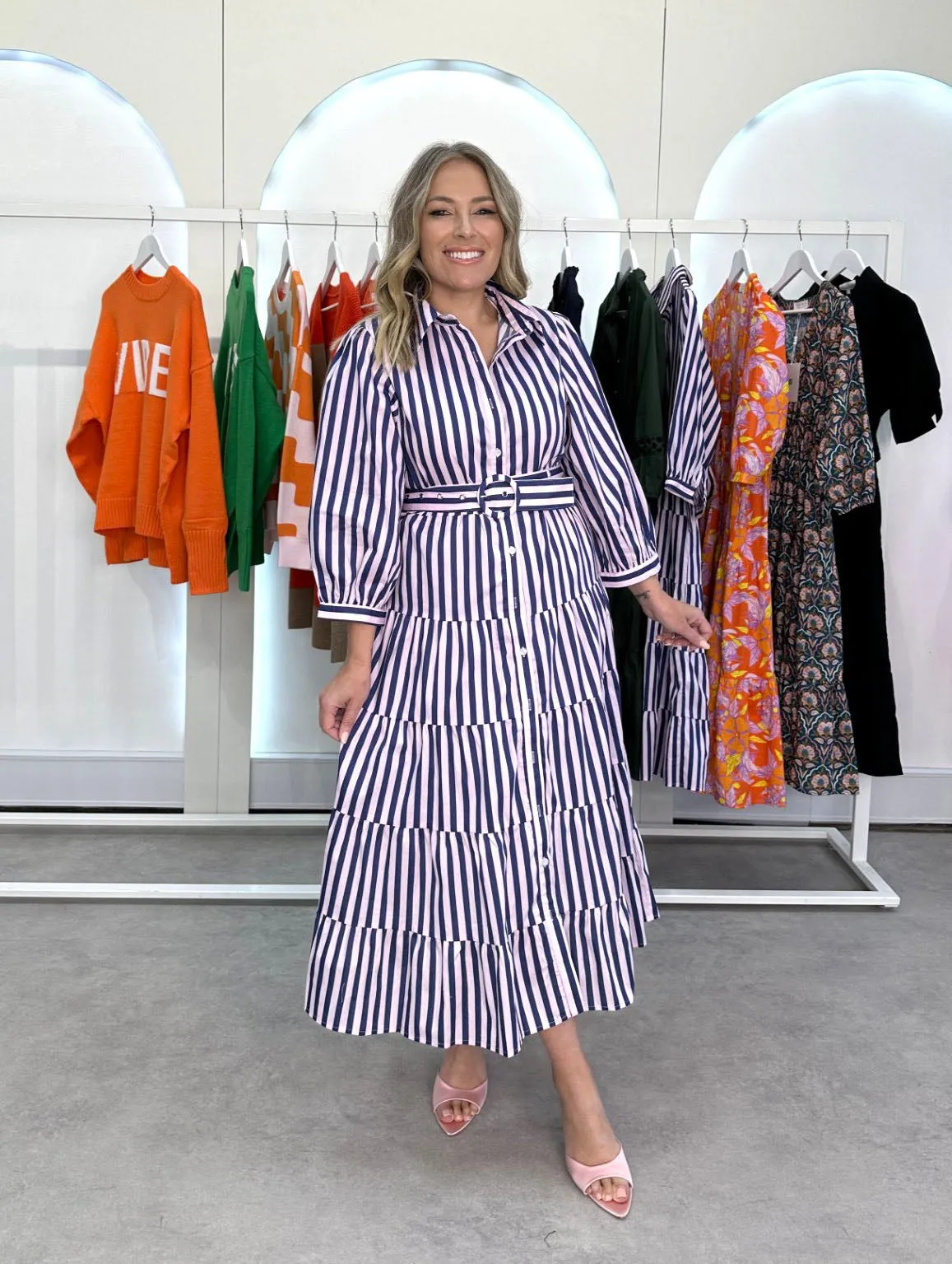Peyton Dress - Pink Navy Stripe