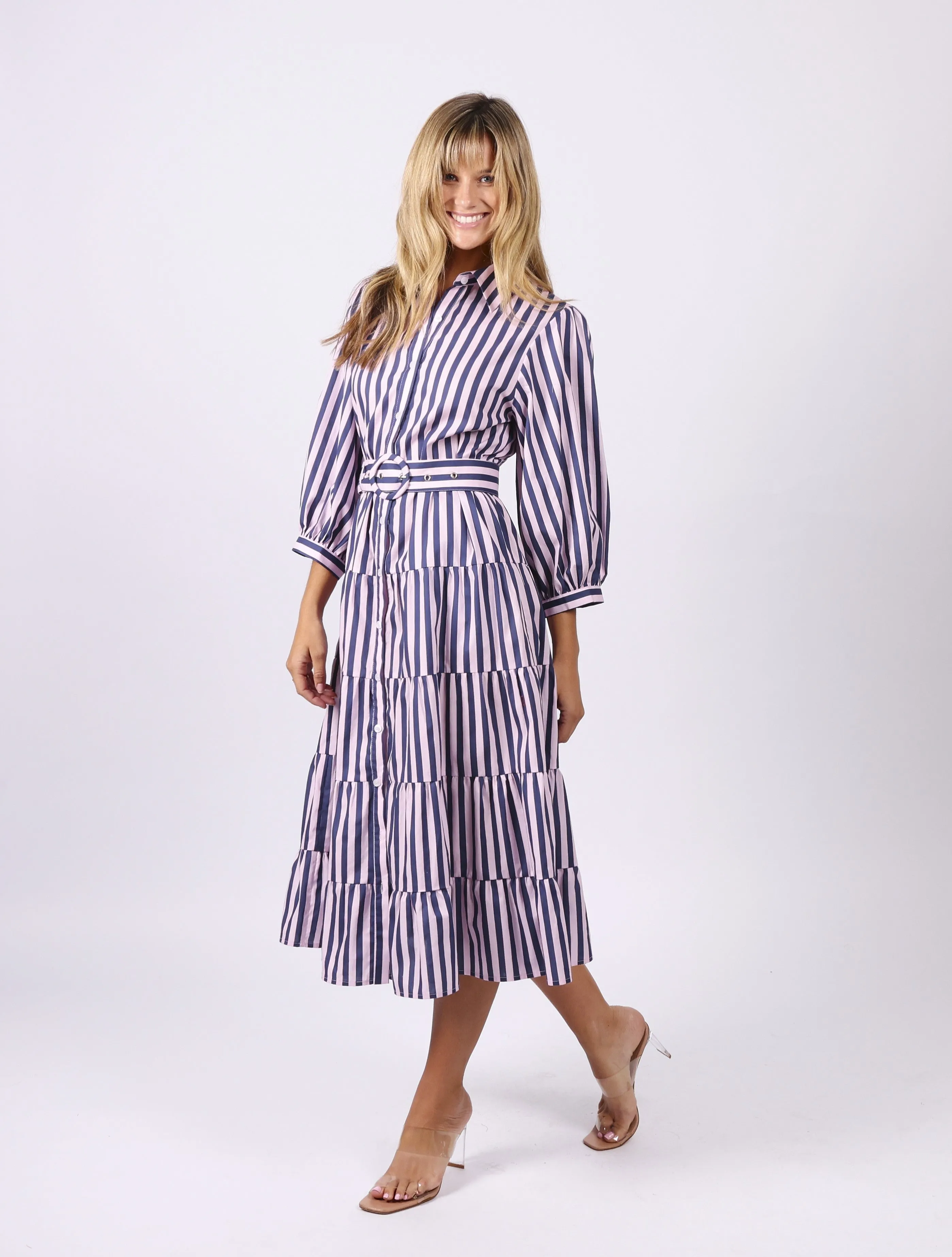 Peyton Dress - Pink Navy Stripe