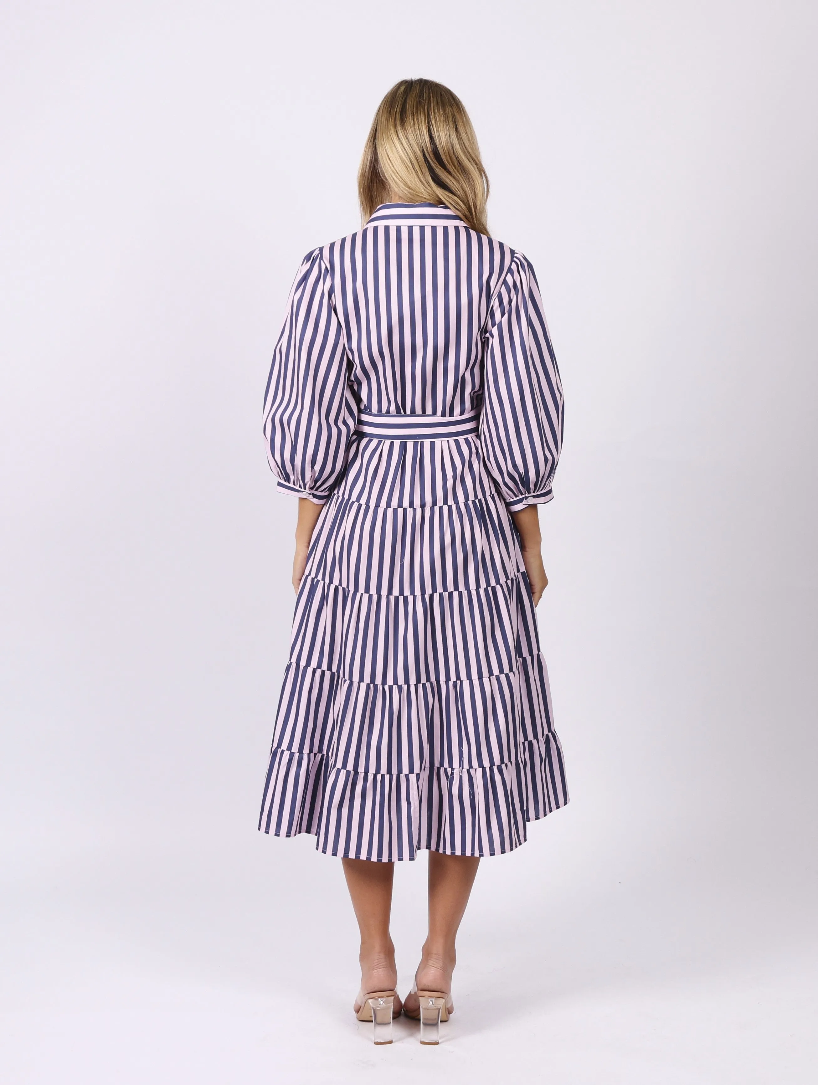 Peyton Dress - Pink Navy Stripe