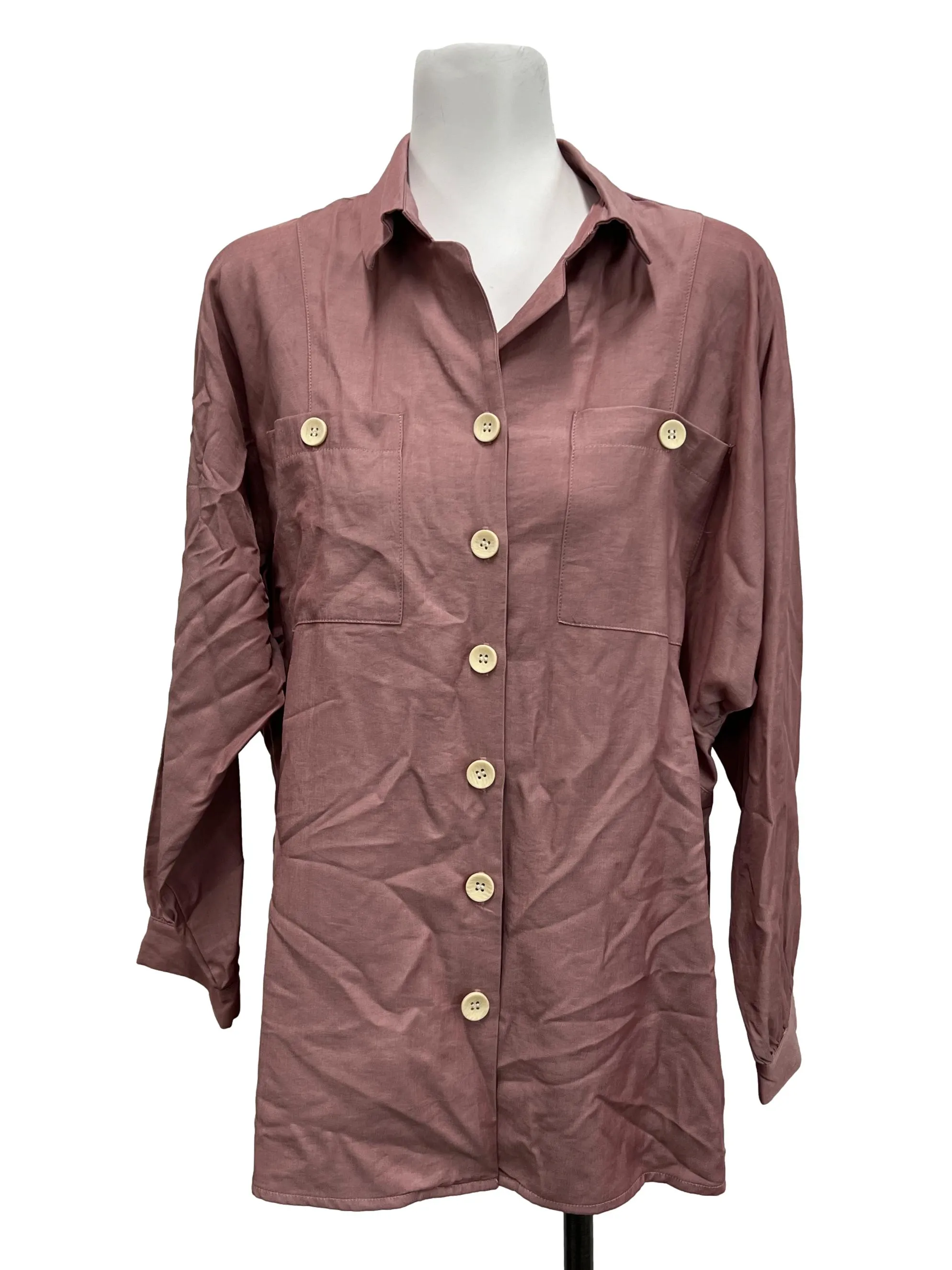 Pink Shiny Buutton Down Blouse
