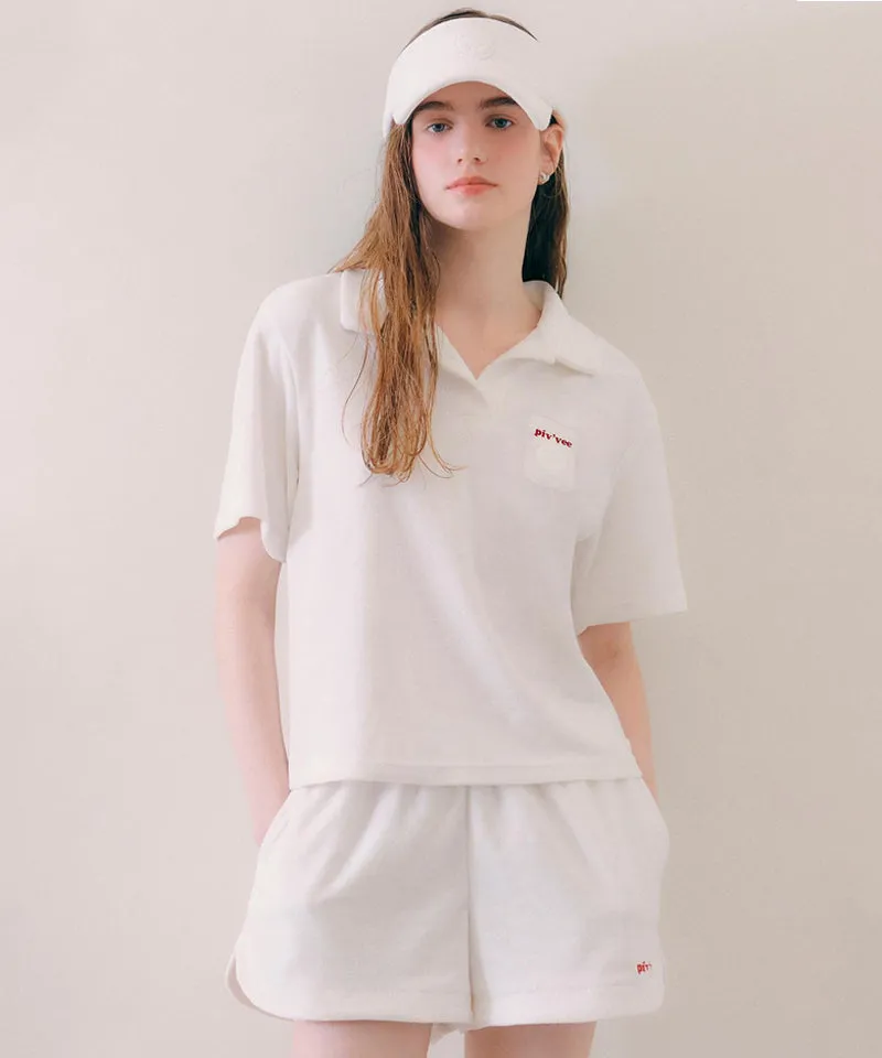 PIV'VEE  Terry Waistband Shorts - Cloud White