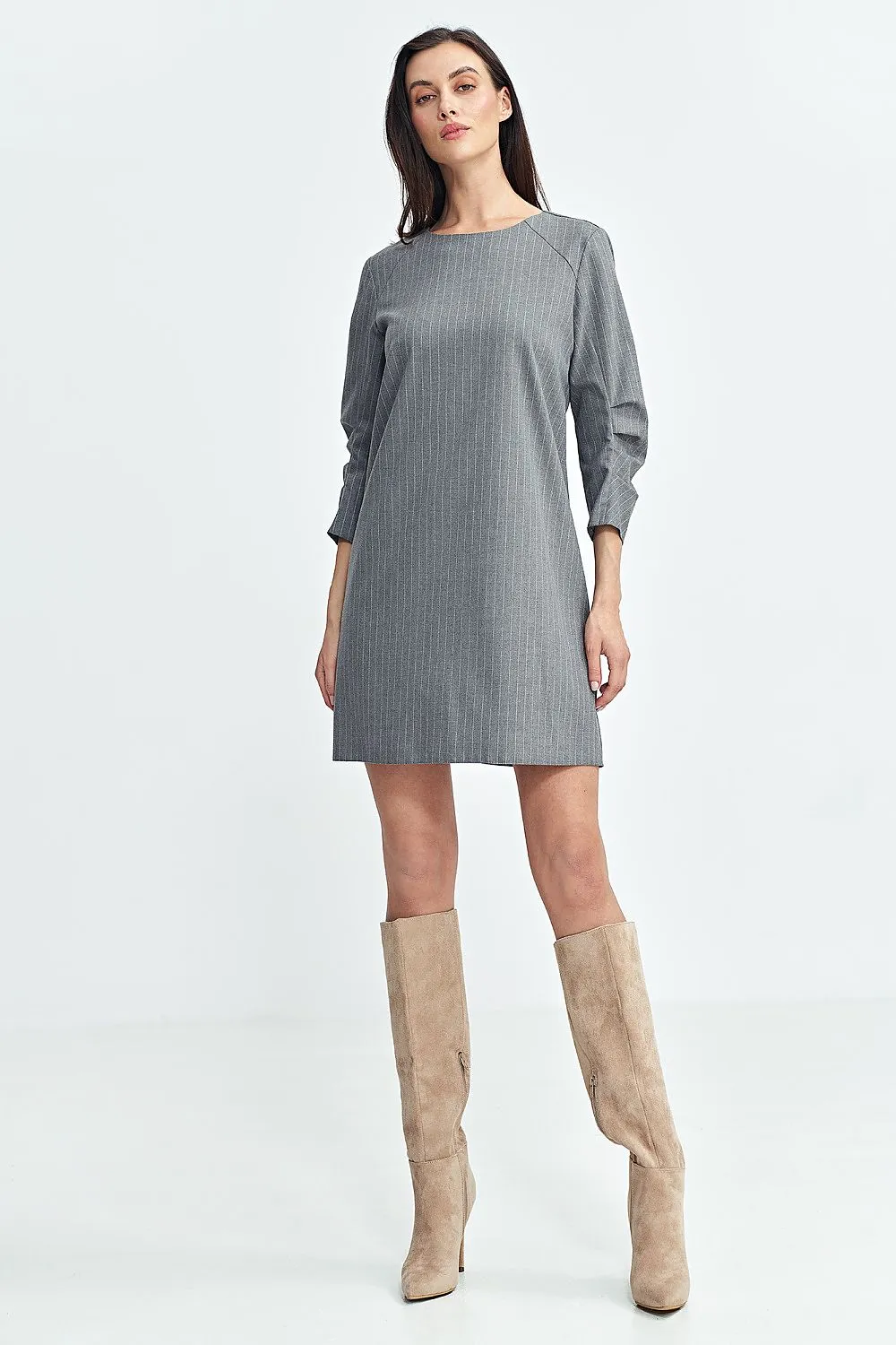 Pleated Sleeve A-Line Dress
