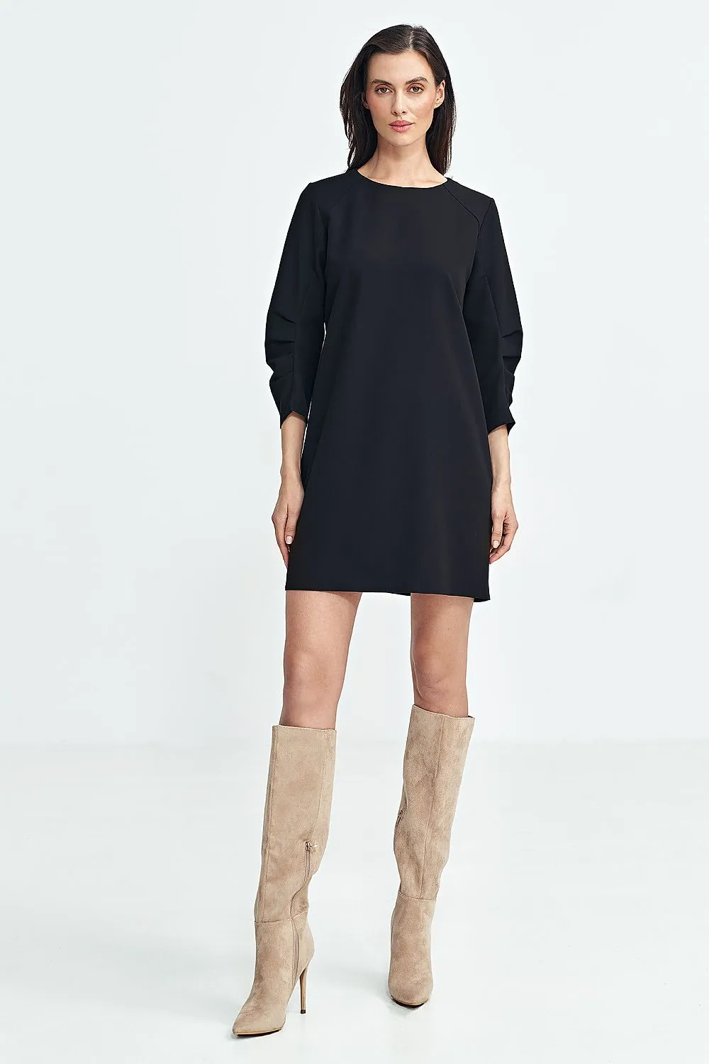 Pleated Sleeve A-Line Dress