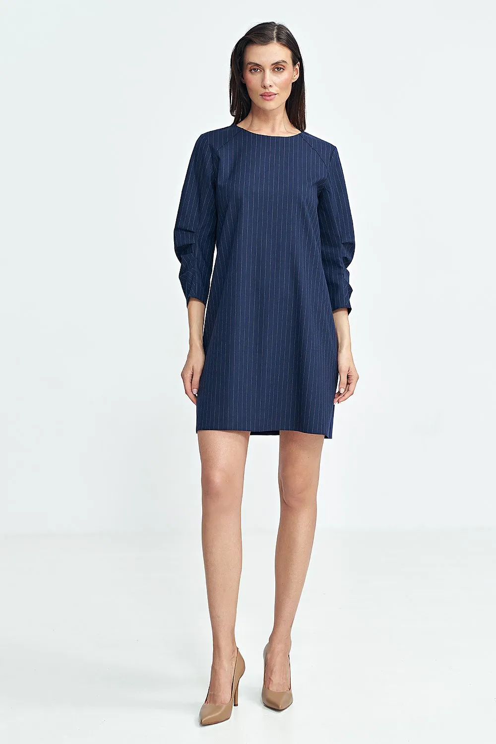 Pleated Sleeve A-Line Dress