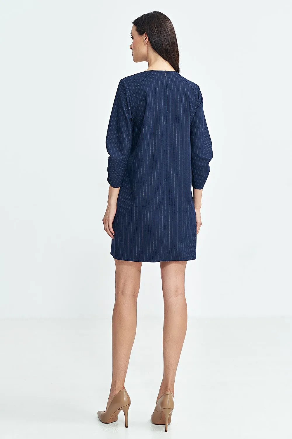 Pleated Sleeve A-Line Dress