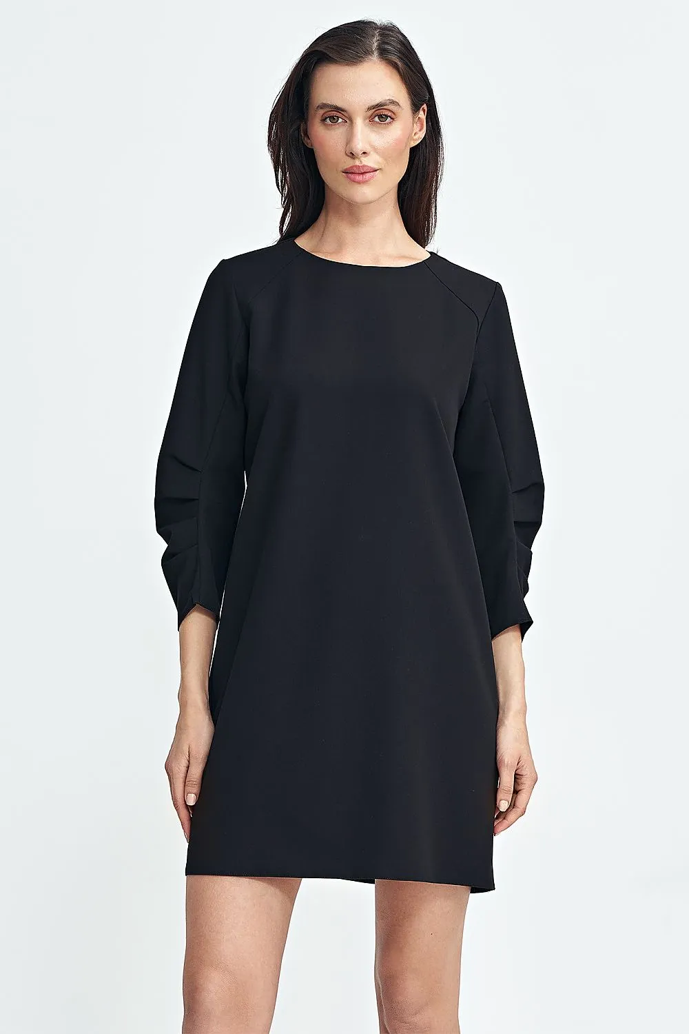 Pleated Sleeve A-Line Dress