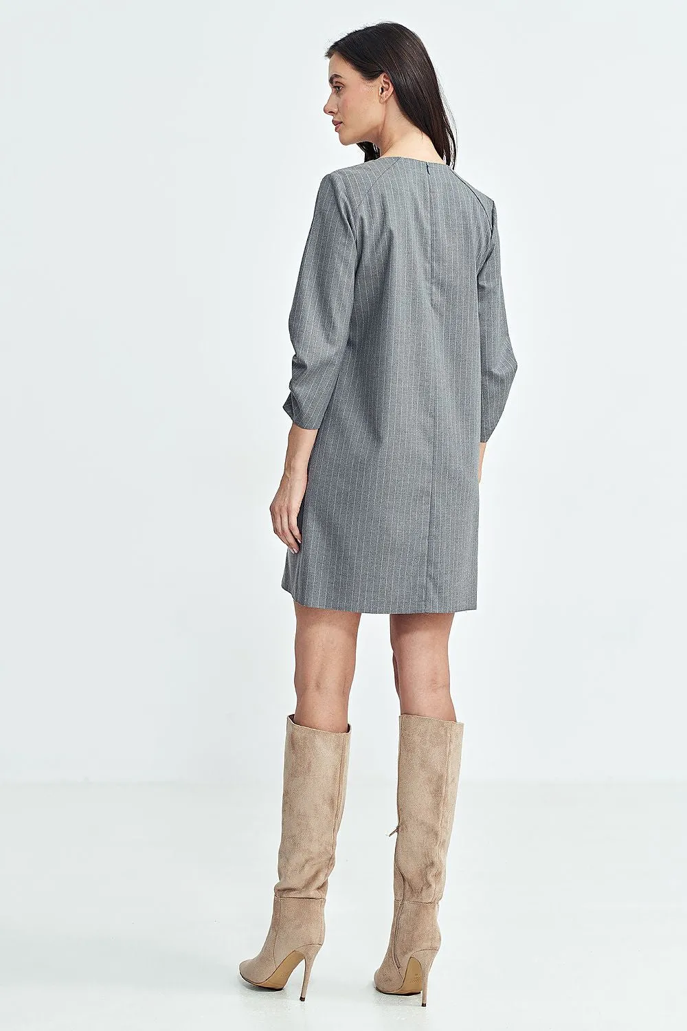Pleated Sleeve A-Line Dress