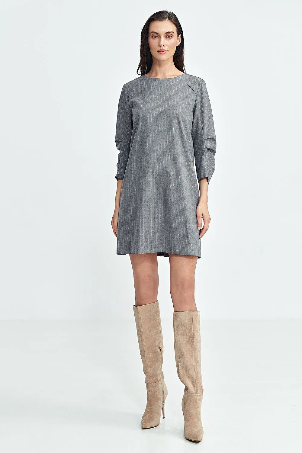 Pleated Sleeve A-Line Dress