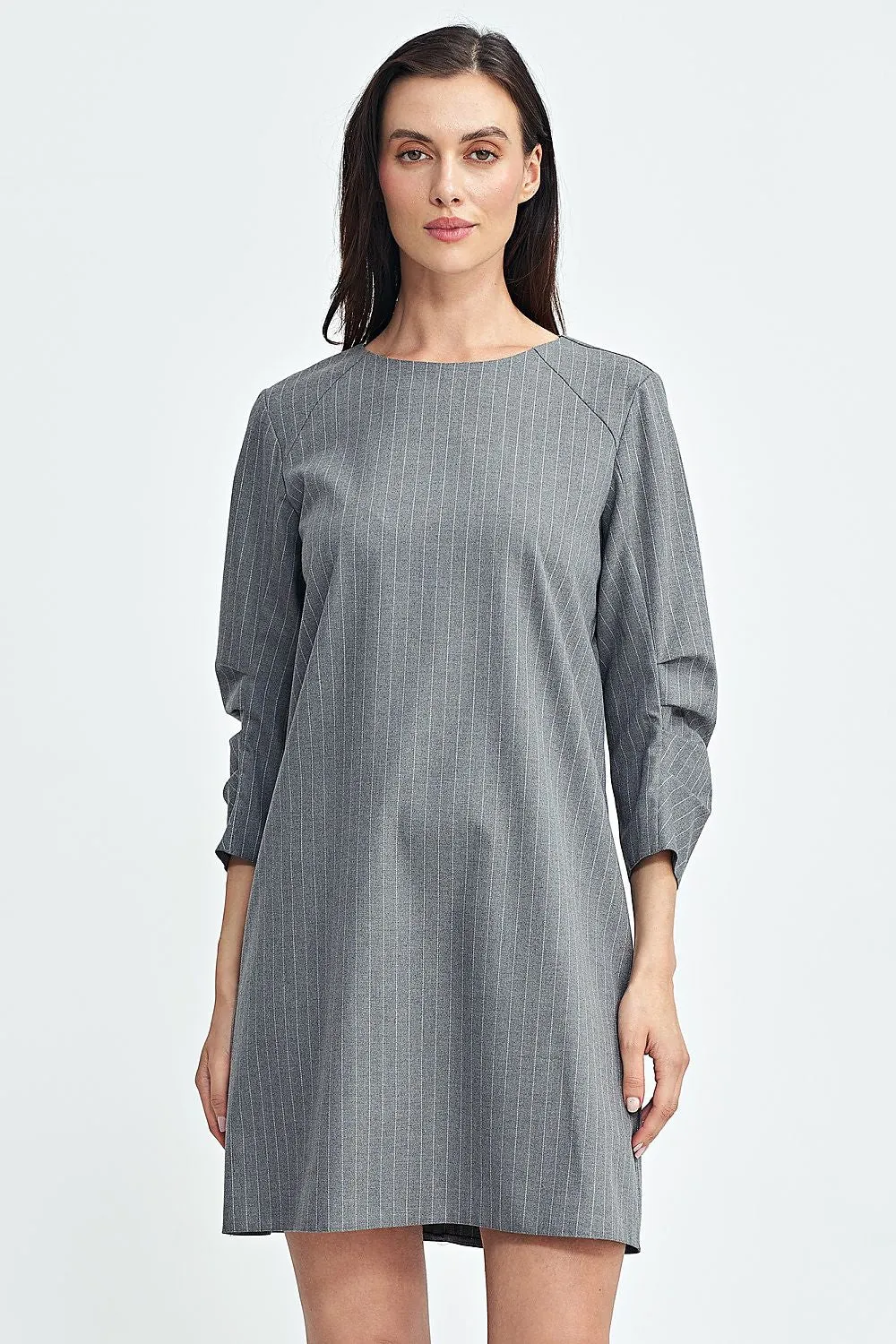 Pleated Sleeve A-Line Dress