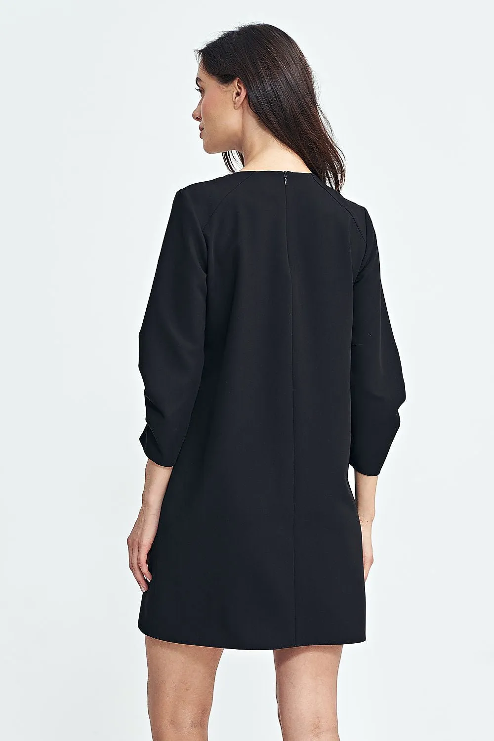 Pleated Sleeve A-Line Dress