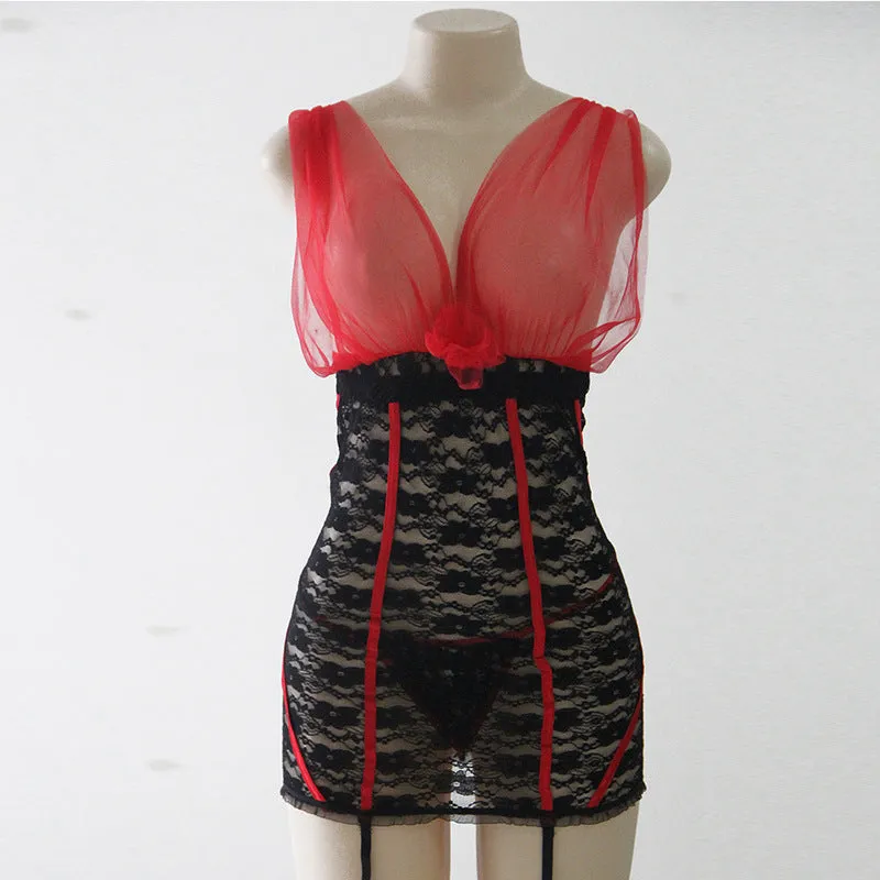Plus Size Contoured Lace V-Neck Mini Dress