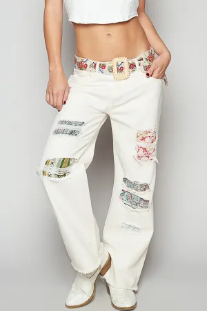 POL Cotton Twill Patchwork Pants