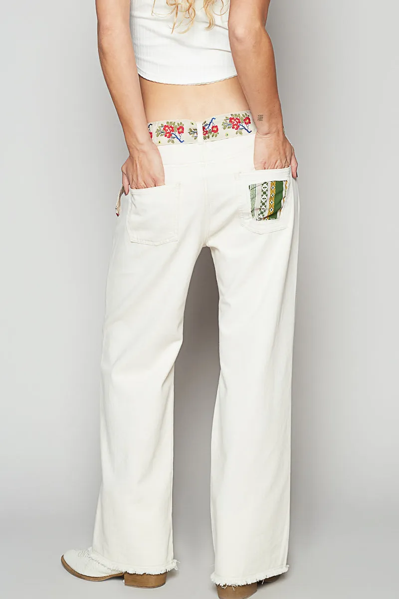 POL Cotton Twill Patchwork Pants