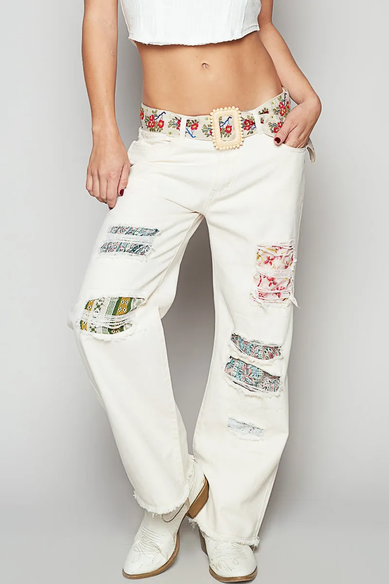 POL Cotton Twill Patchwork Pants