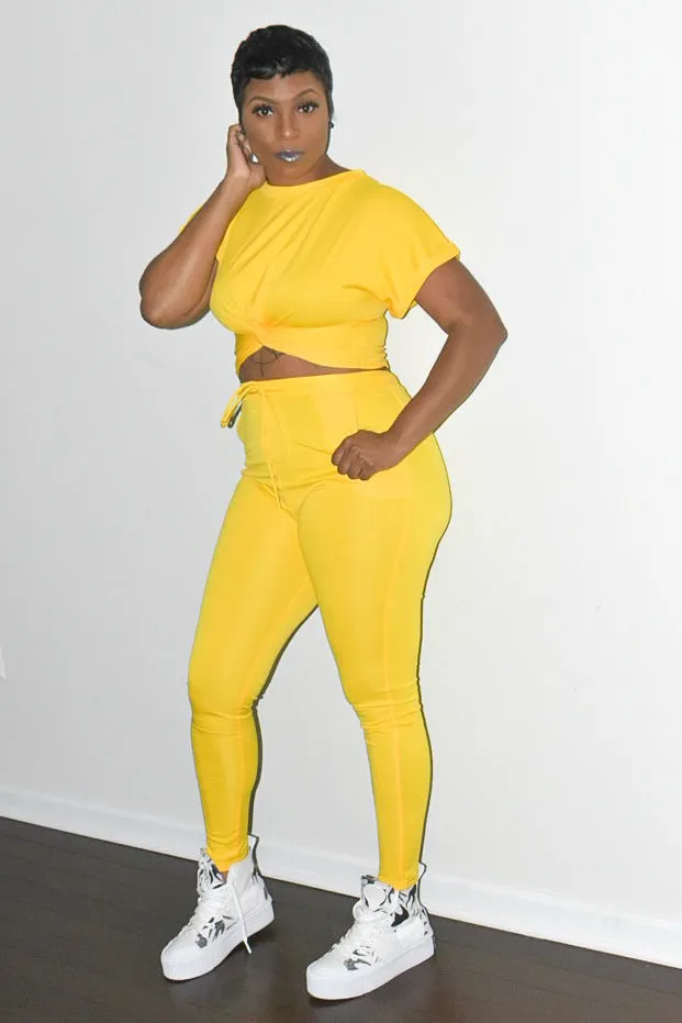 POPPIN Yellow Cross Detail Crop and Pants Set