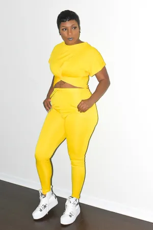 POPPIN Yellow Cross Detail Crop and Pants Set