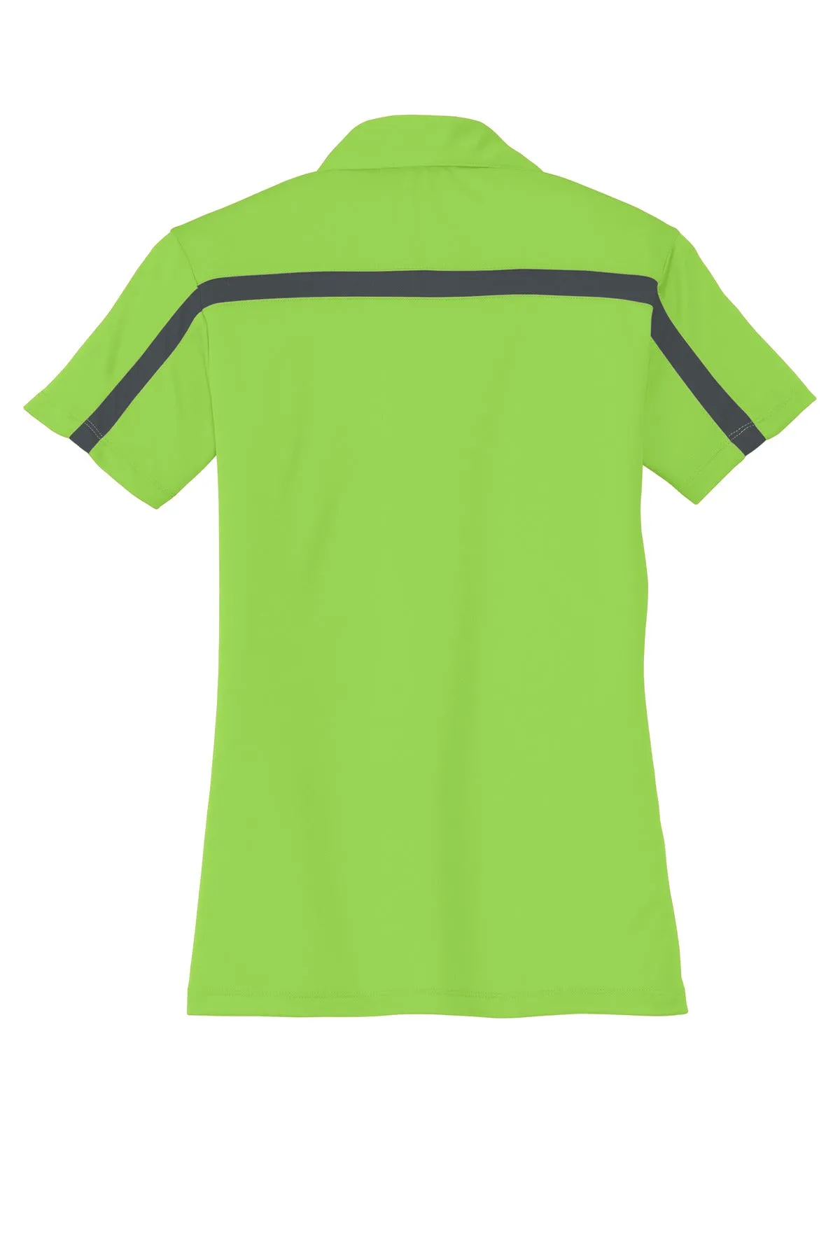 Port Authority Women's Silk Touch Performance Colorblock Stripe Polo. L547 Lime/ Steel Grey