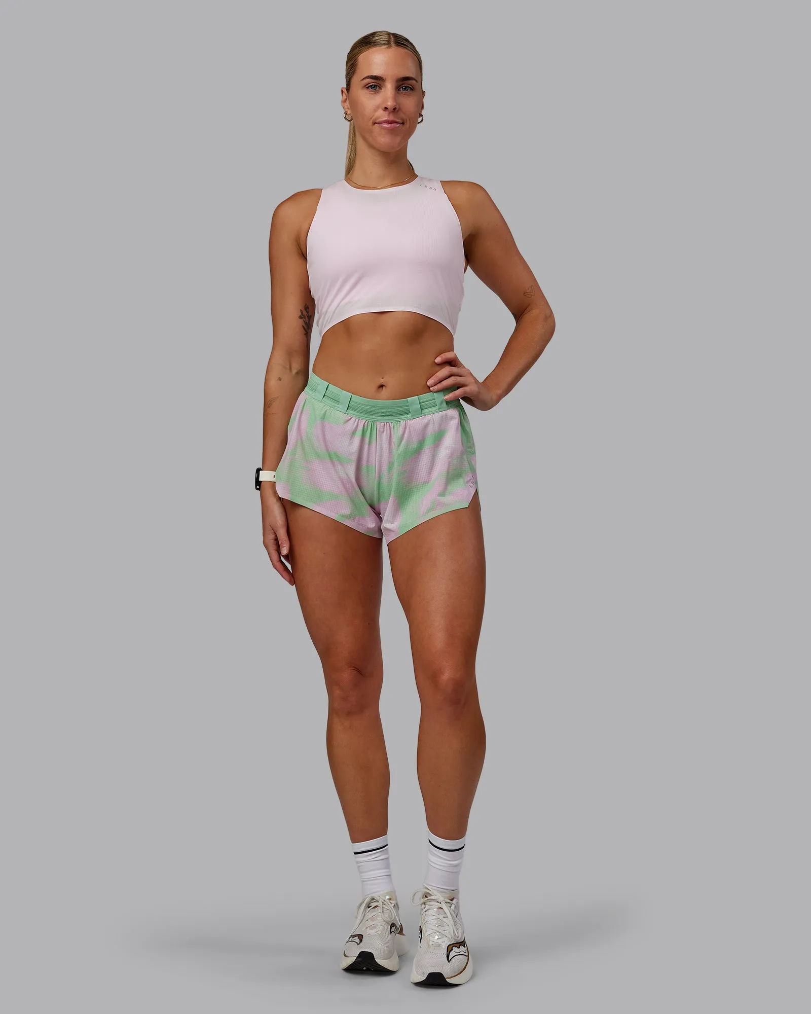 Race Day Cropped Performance Tank - Festival Bloom-White