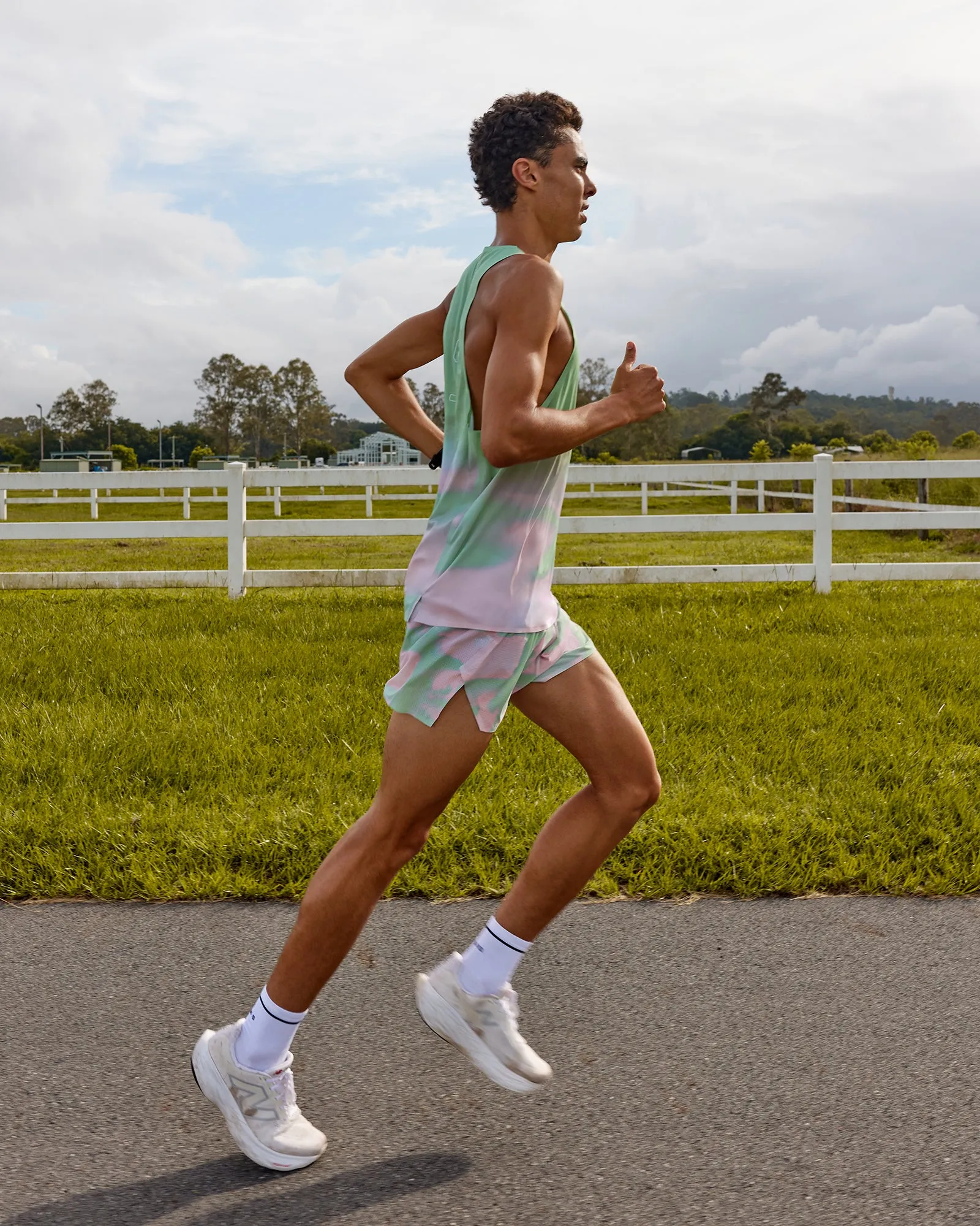 Race Day Performance Tank - Dash Green-Pink