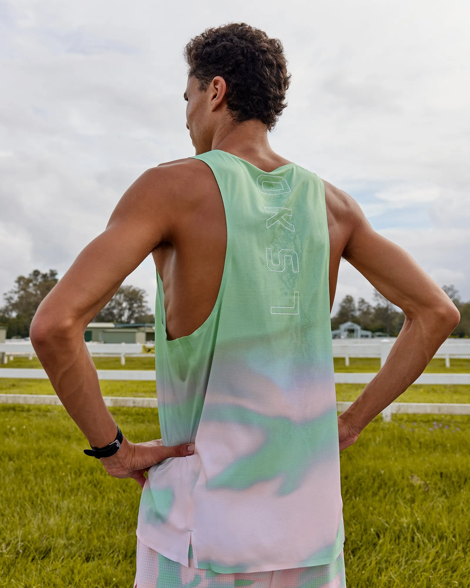Race Day Performance Tank - Dash Green-Pink