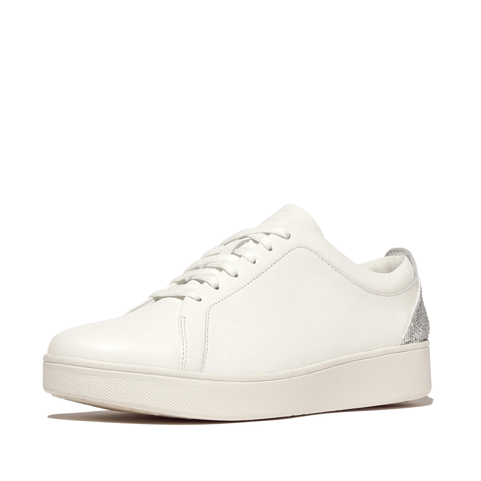 Rally Crystal-Backtab Leather Trainers in White