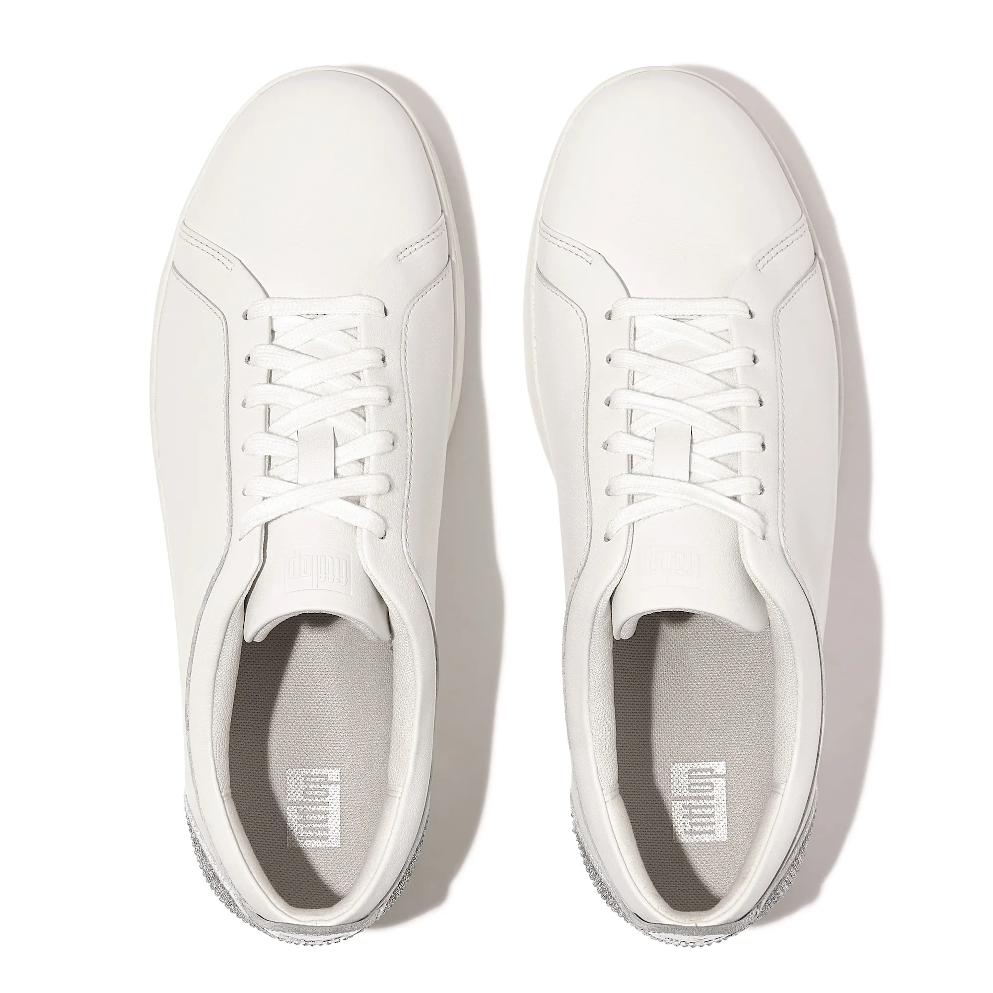 Rally Crystal-Backtab Leather Trainers in White