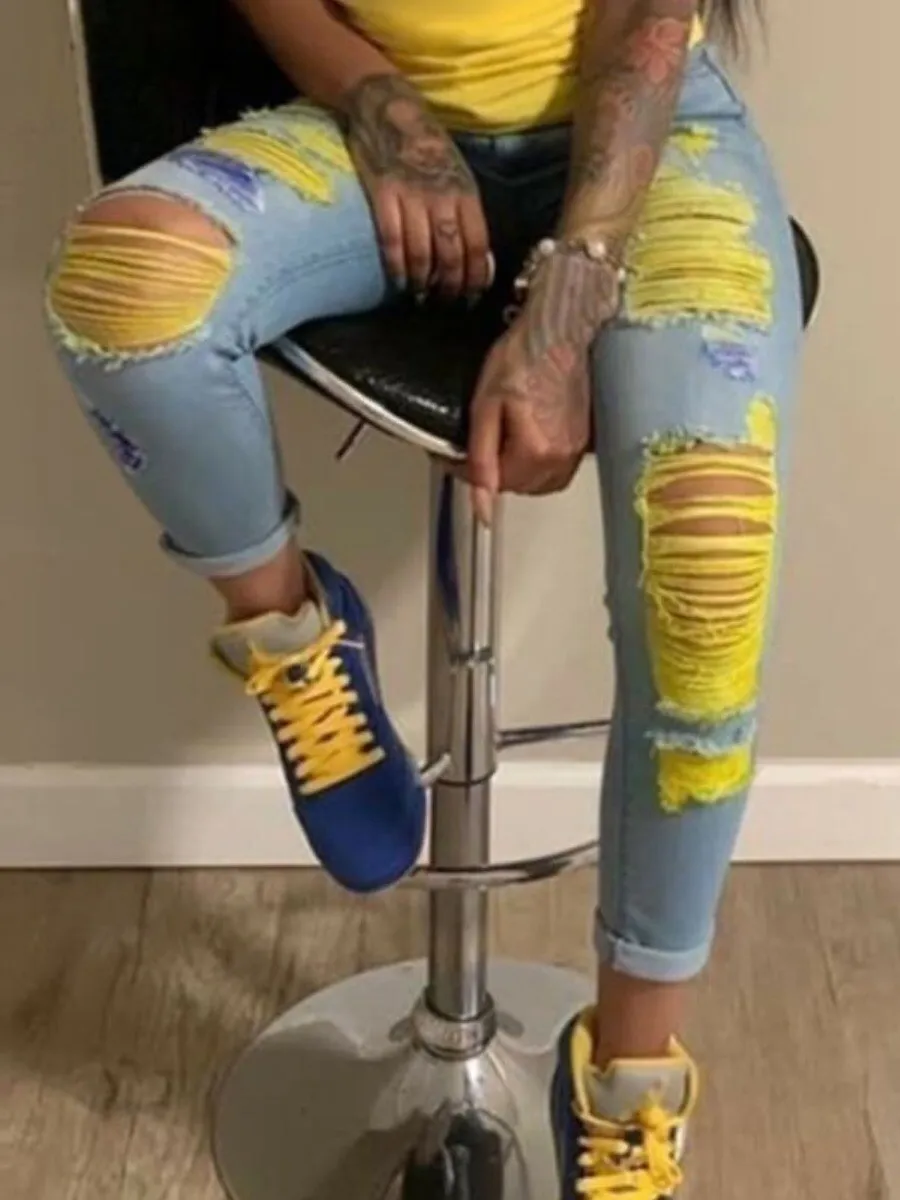 Raw Edge Ripped Jeans (No Stretch)