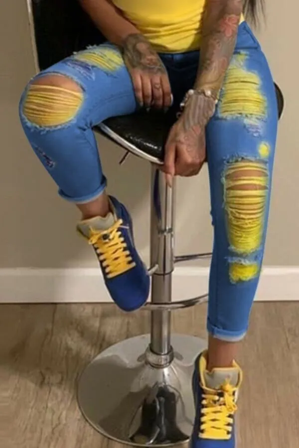 Raw Edge Ripped Jeans (No Stretch)