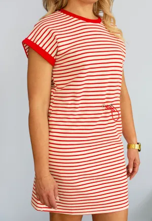 Red Striped Cap Sleeve Dress
