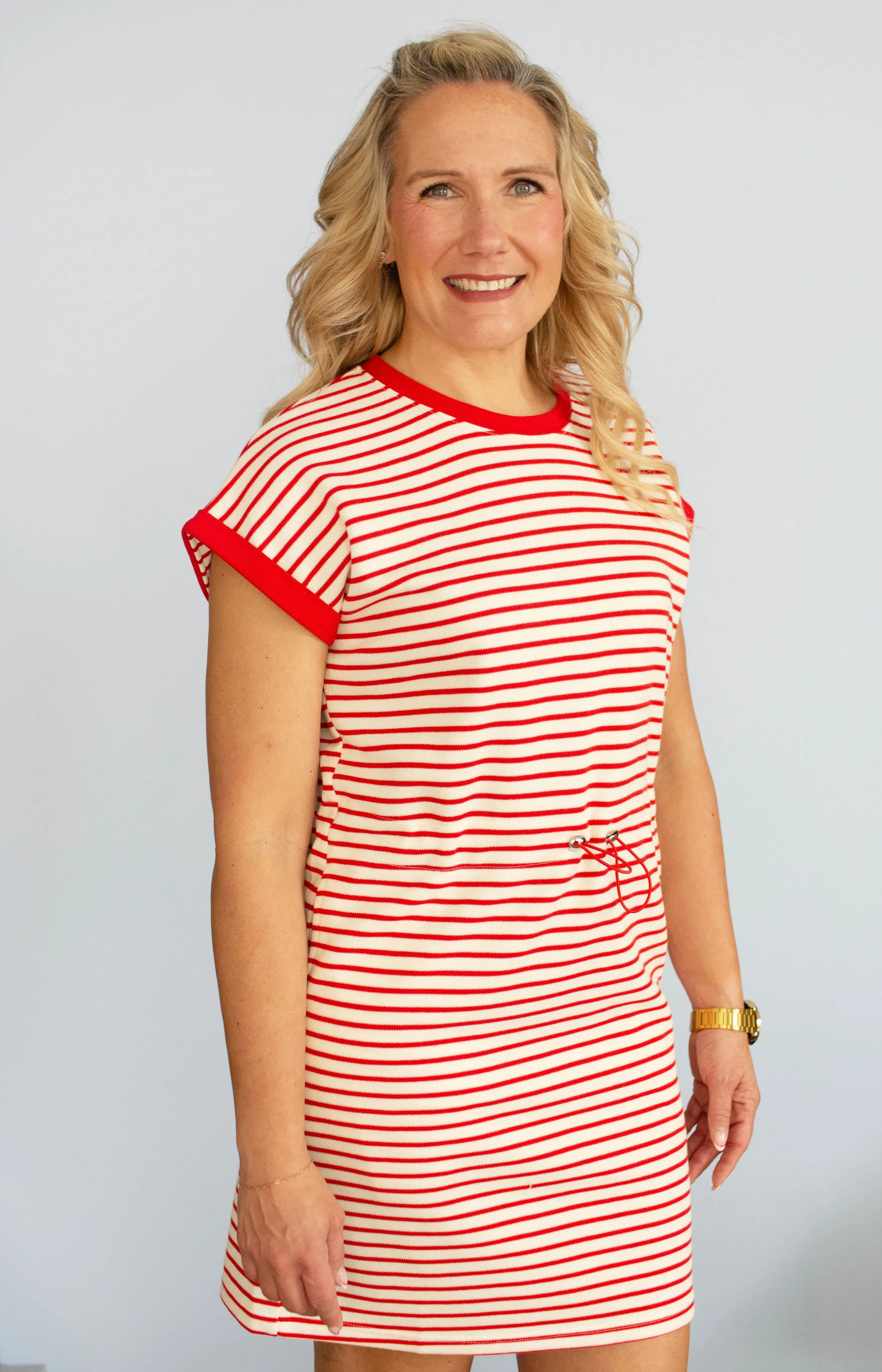 Red Striped Cap Sleeve Dress