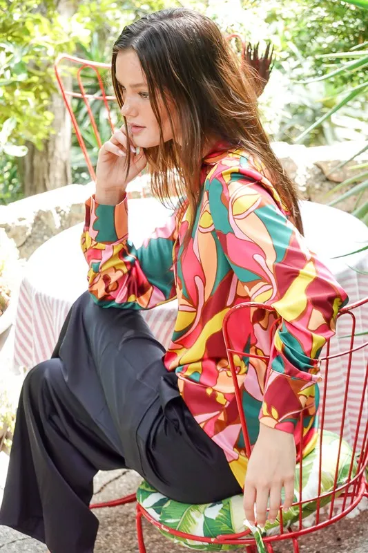 Retro Print Satin Blouse (Various Colors), Timing