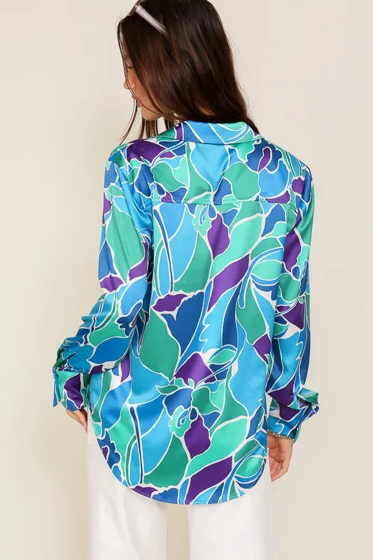 Retro Print Satin Blouse (Various Colors), Timing