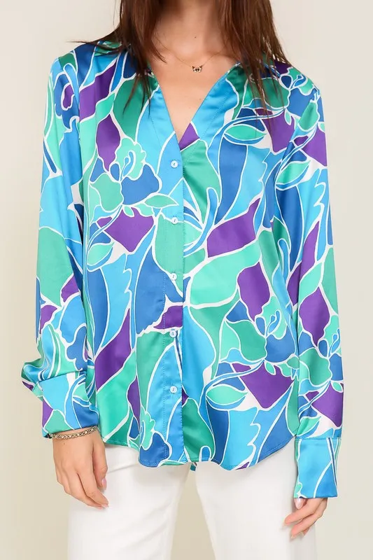 Retro Print Satin Blouse (Various Colors), Timing
