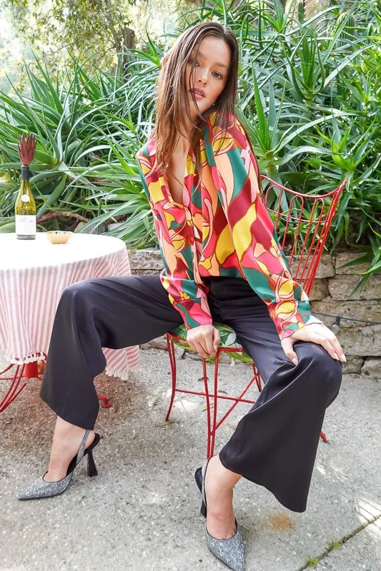 Retro Print Satin Blouse (Various Colors), Timing