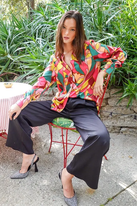 Retro Print Satin Blouse (Various Colors), Timing