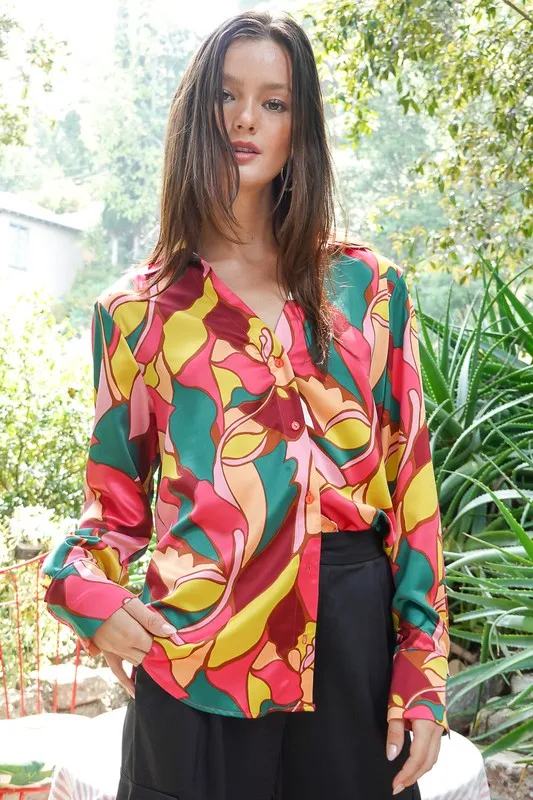 Retro Print Satin Blouse (Various Colors), Timing