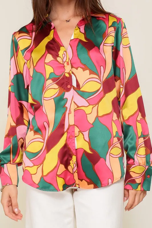 Retro Print Satin Blouse (Various Colors), Timing