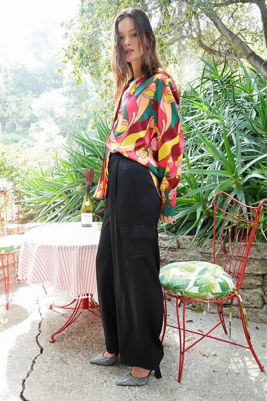 Retro Print Satin Blouse (Various Colors), Timing