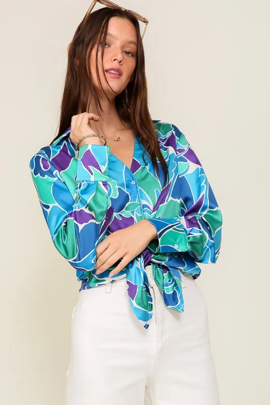 Retro Print Satin Blouse (Various Colors), Timing