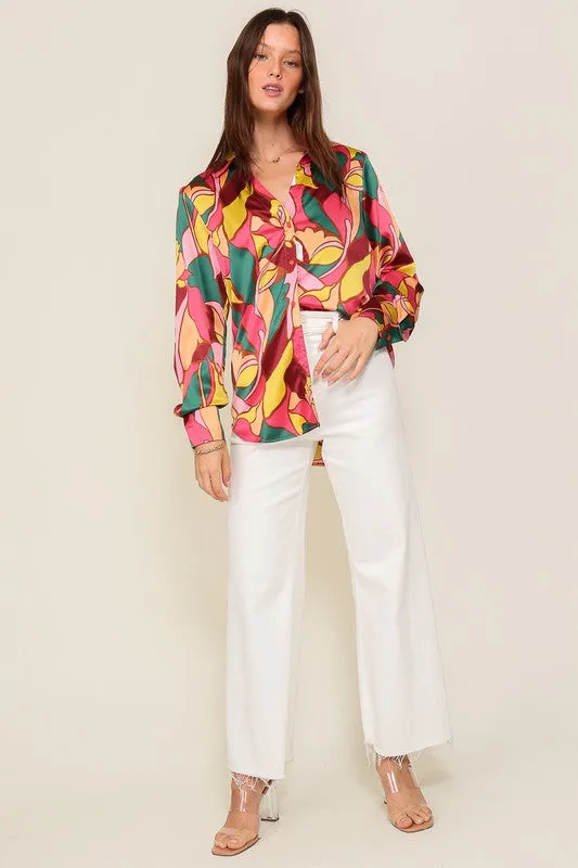 Retro Print Satin Blouse (Various Colors), Timing