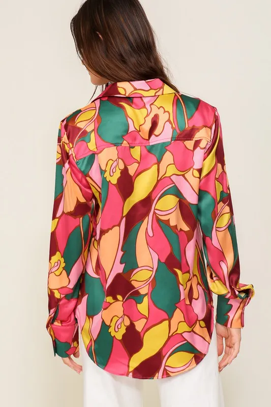 Retro Print Satin Blouse (Various Colors), Timing