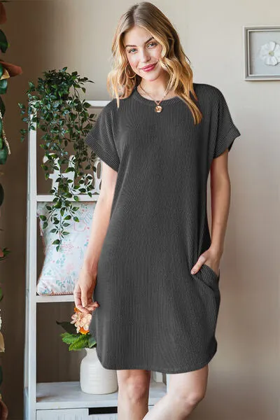 Ribbed Round Neck Short Sleeve Tee Dress