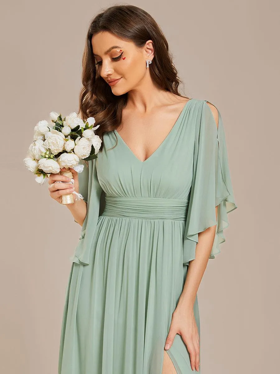 Robe Curvy en mousseline plissée Col V manches mi-longues