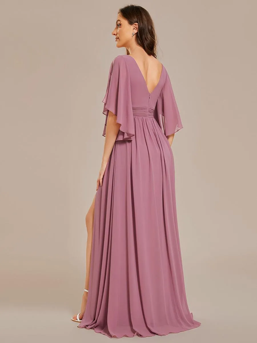 Robe Curvy en mousseline plissée Col V manches mi-longues